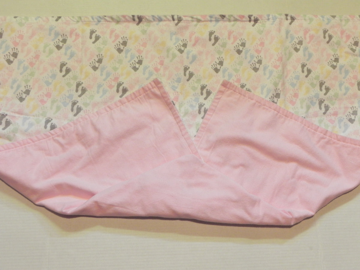 Pastel Baby Hand and Footprint Flannel Blanket with Pink Back