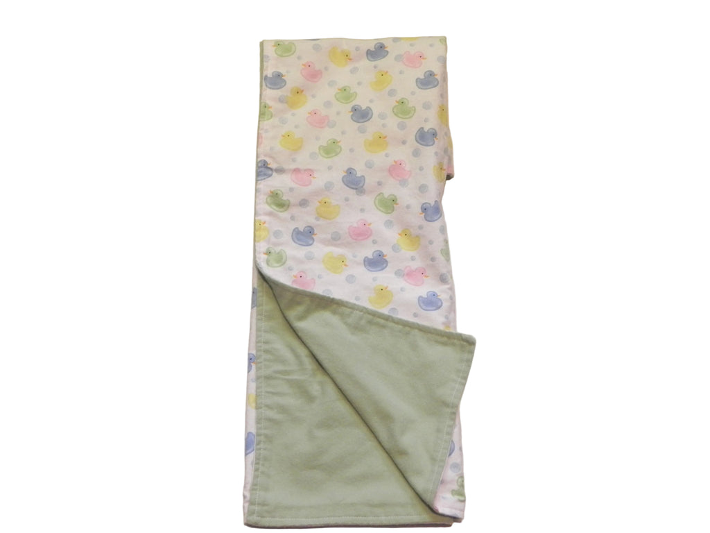 Pastel Baby Duck Print Flannel Blanket with Green Flannel Back
