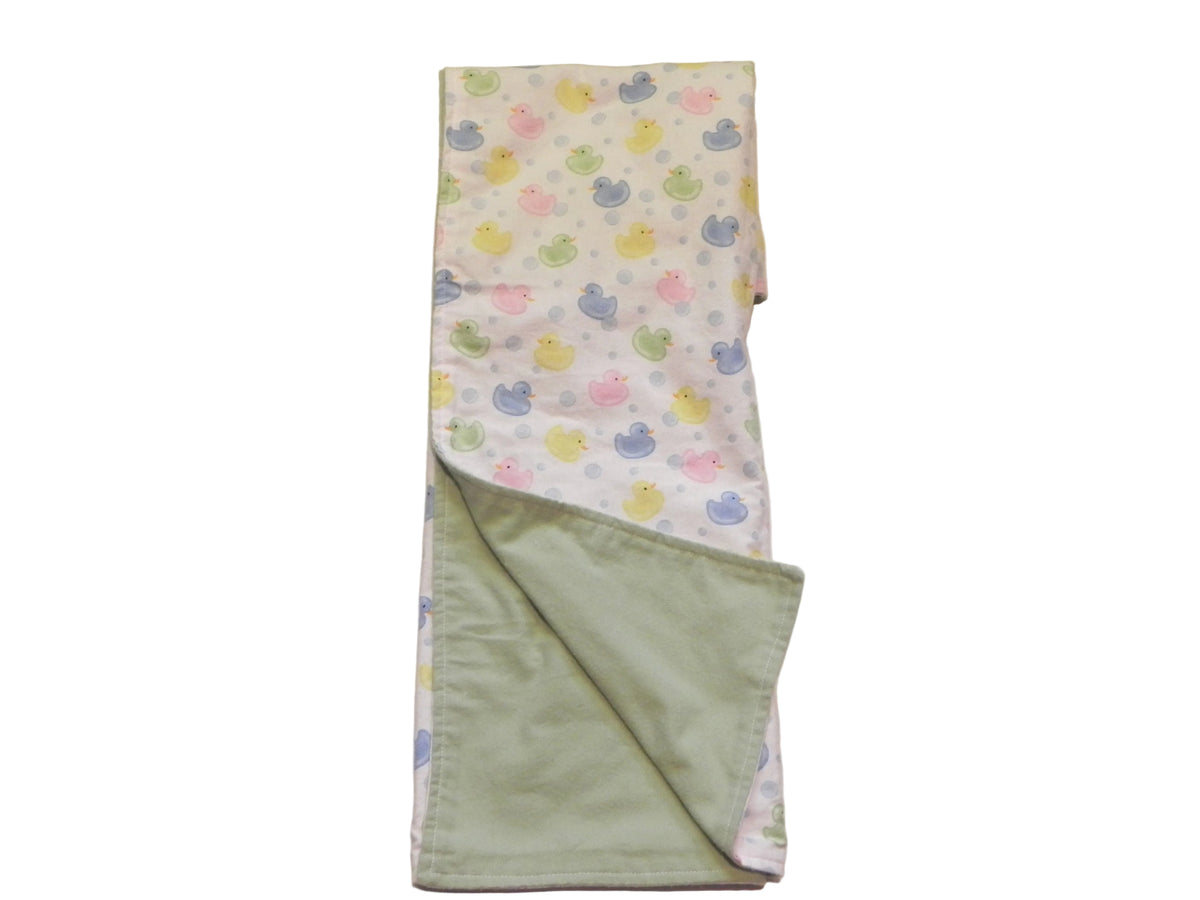 Pastel Baby Duck Print Flannel Blanket with Green Flannel Back