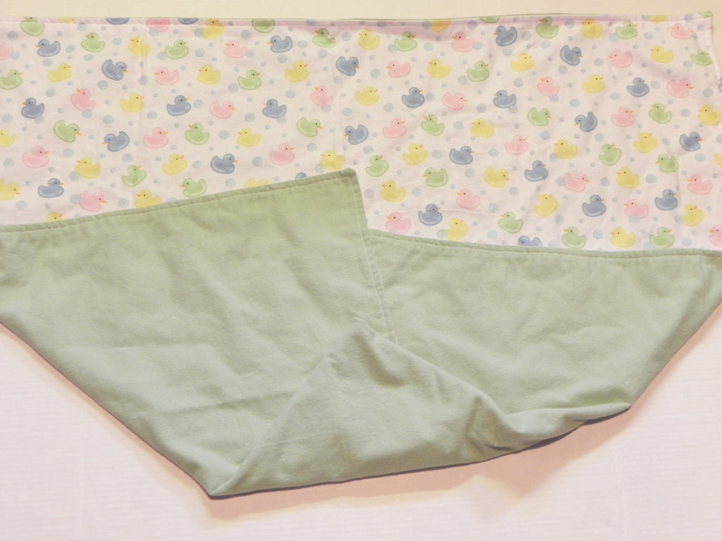 Pastel Baby Duck Print Flannel Blanket with Green Flannel Back