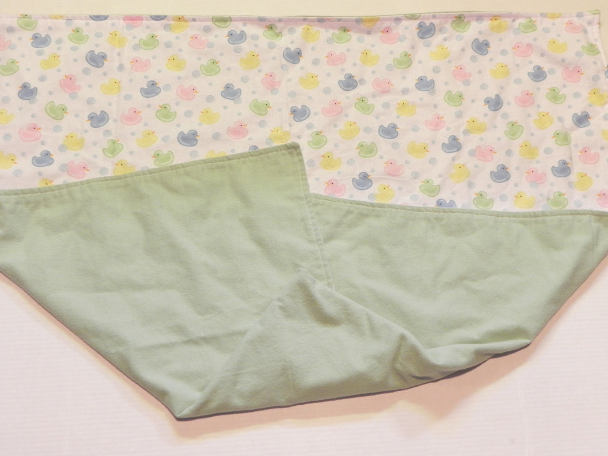 Pastel Baby Duck Print Flannel Blanket with Green Flannel Back