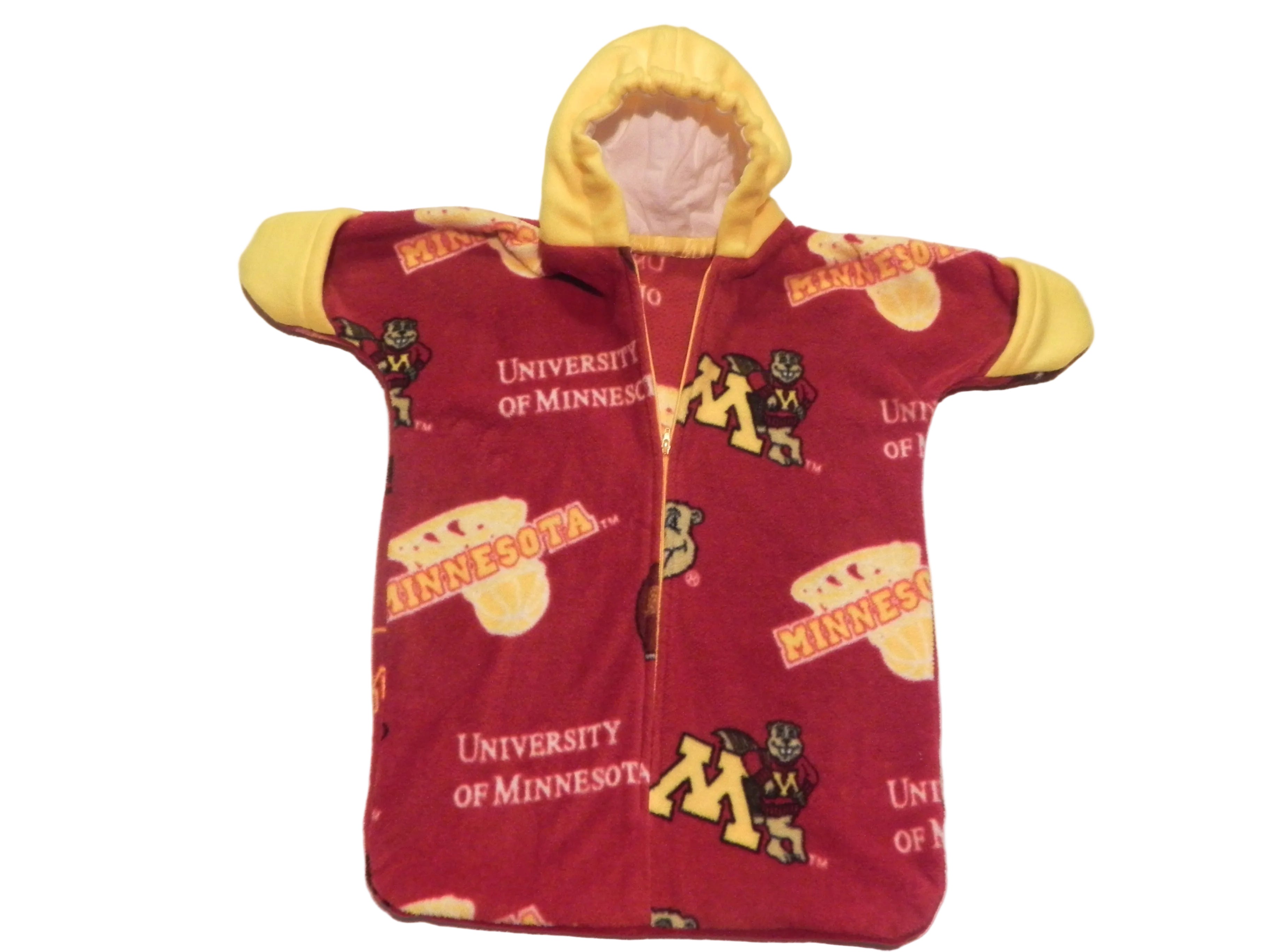 Handmade Minnesota Golden Gophers Printed Fleece Baby Bunting Coat 0-6M