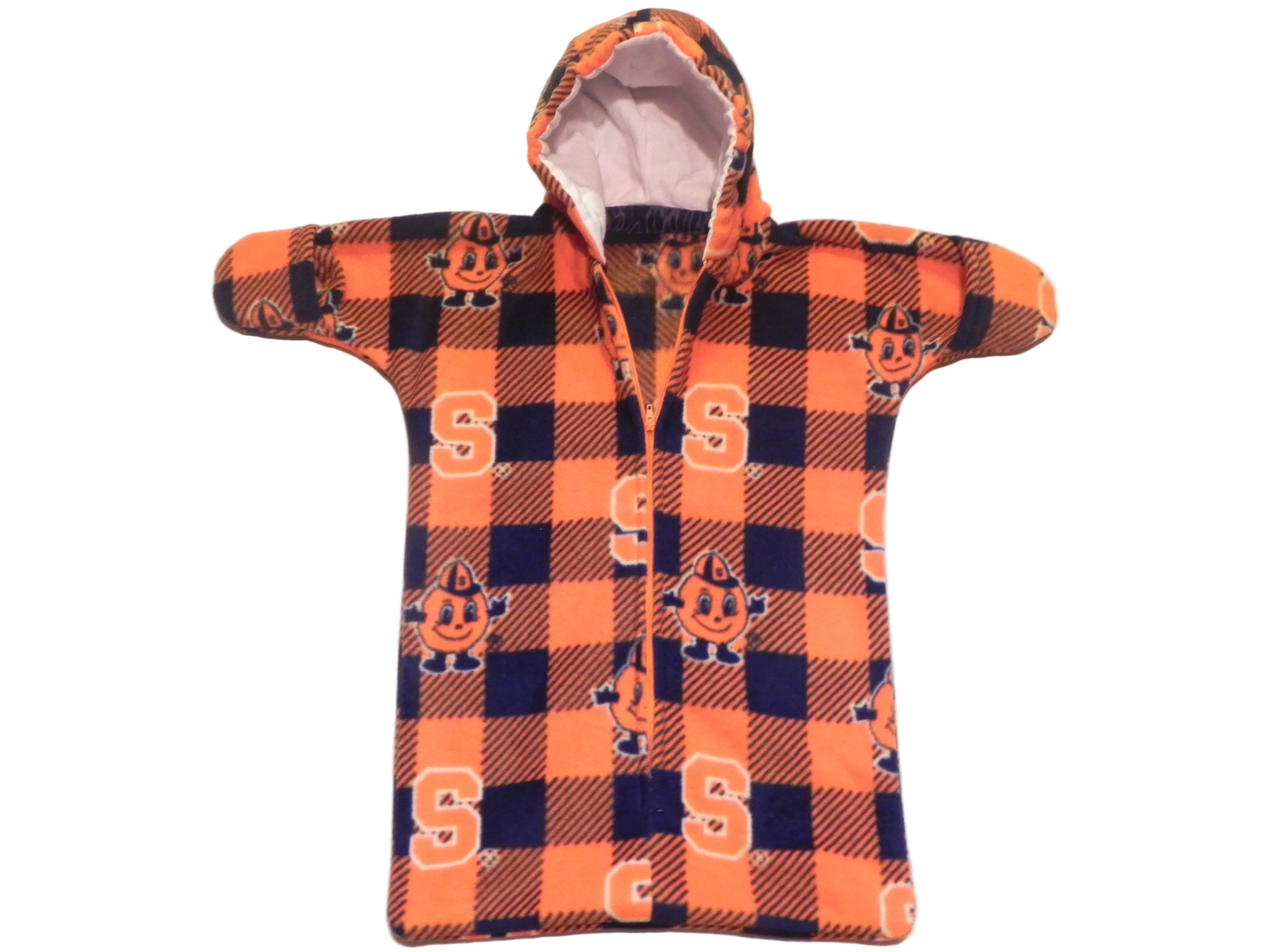 Handmade Syracuse Orange Plaid Printed Fleece Baby Bunting Coat 0-6M