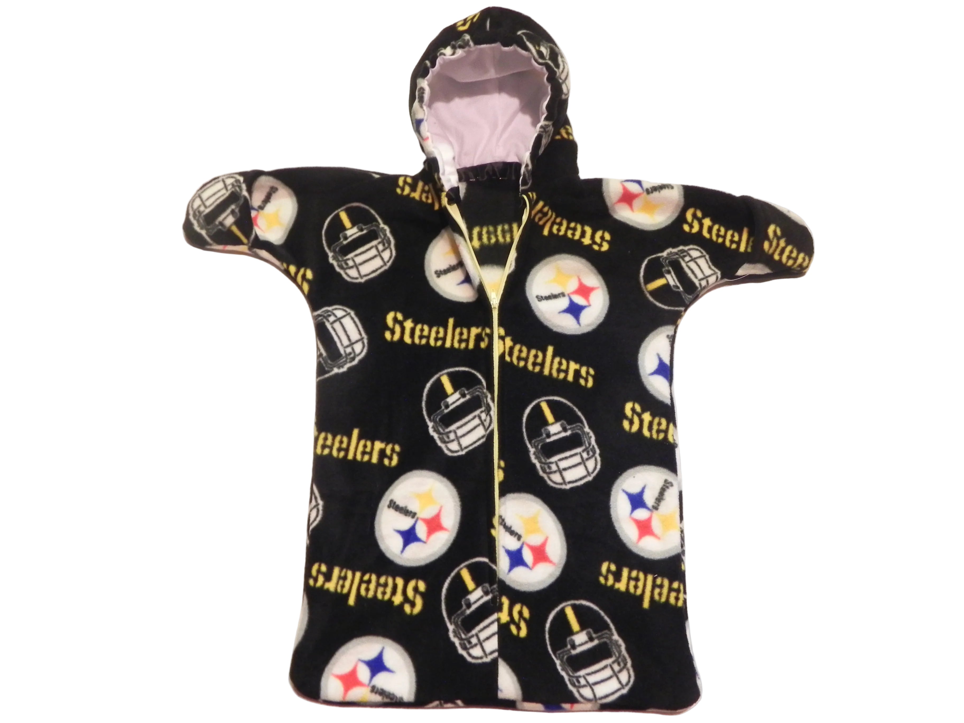 Handmade Pittsburgh Steelers Black Printed Fleece Baby Bunting 0-6M