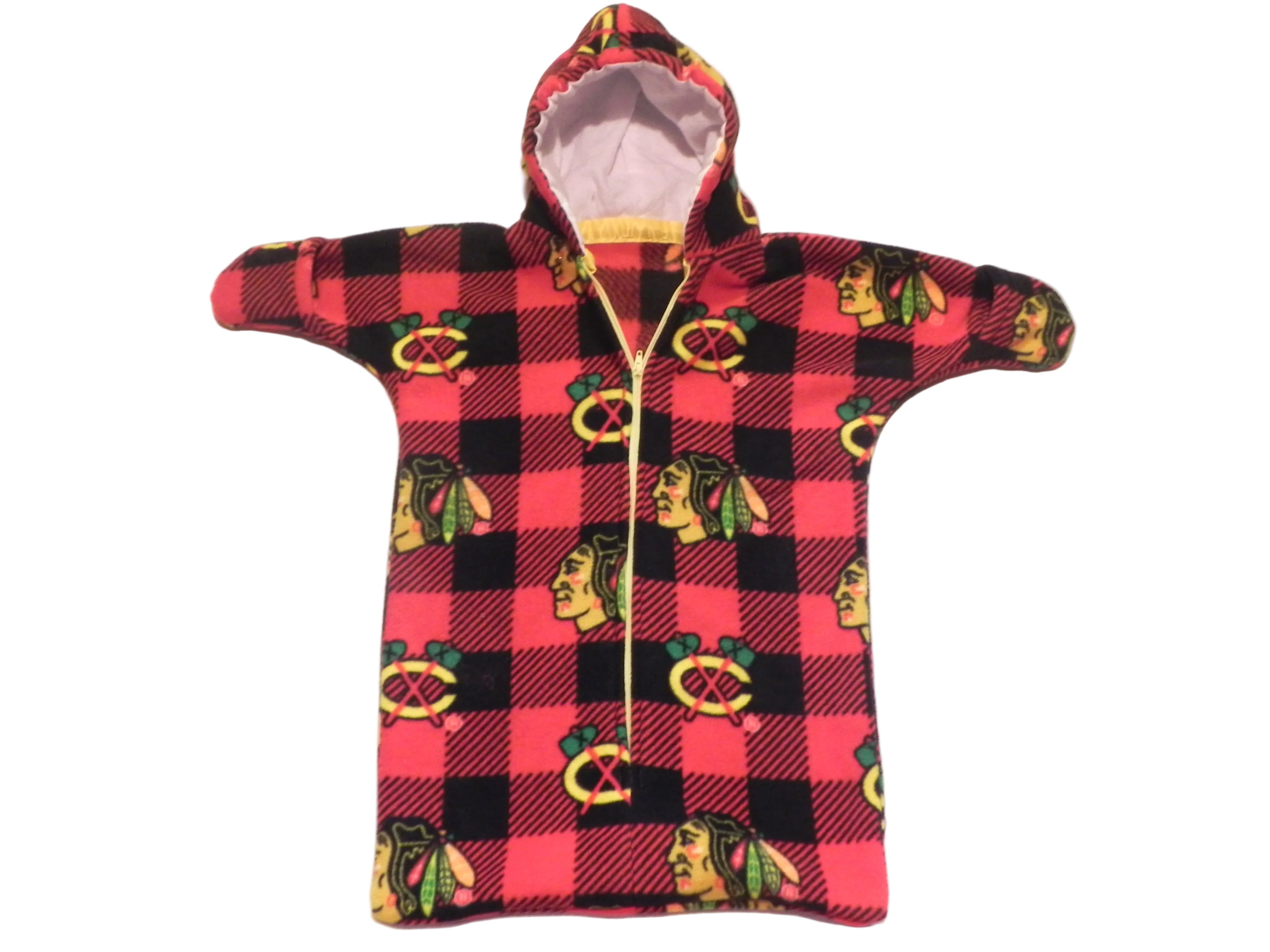 Handmade Chicago Blackhawks Printed Fleece Baby Bunting Coat 0-6M