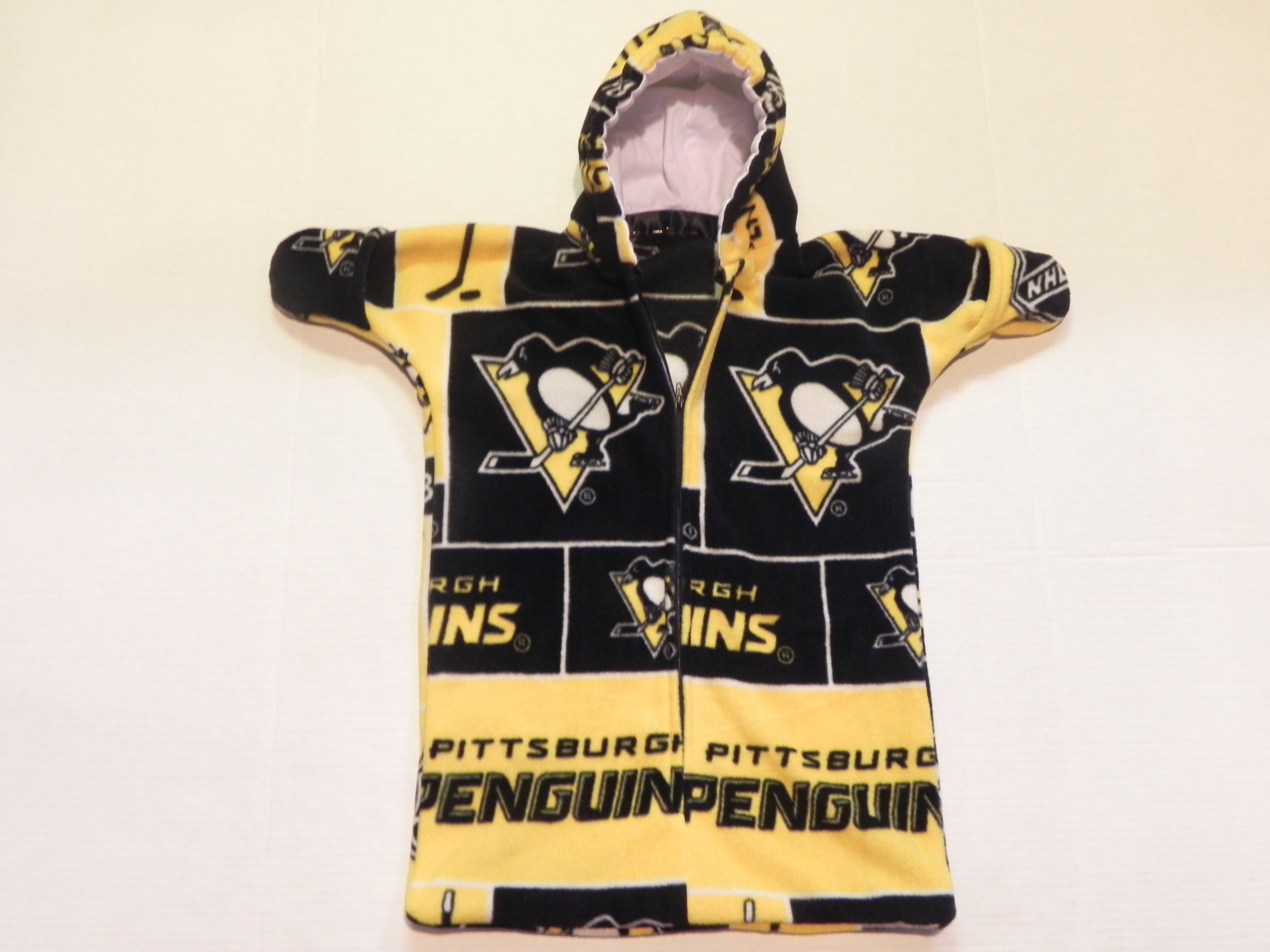 Handmade Pittsburgh Penguins Printed Fleece Baby Bunting Coat 0-6M