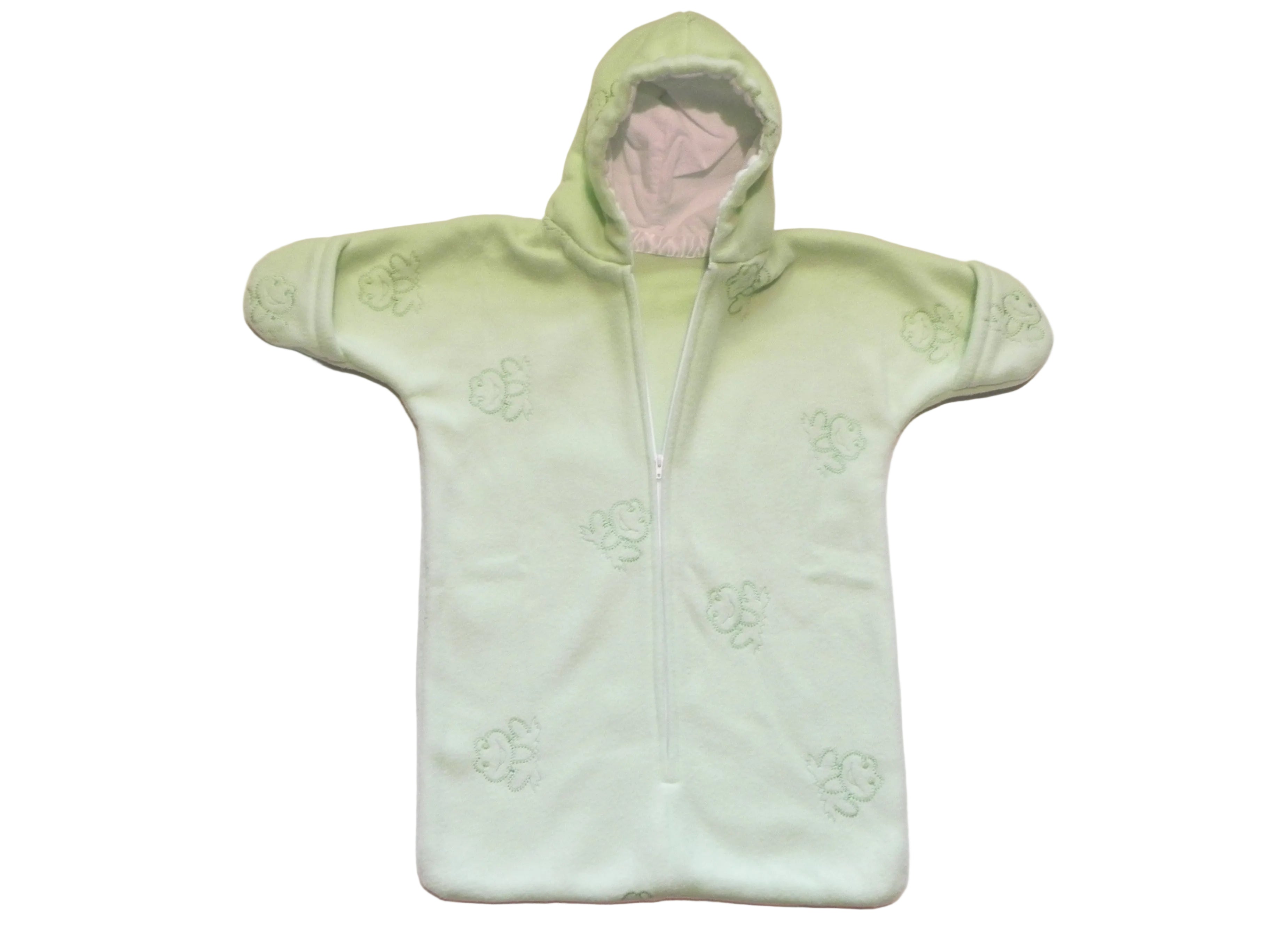Handmade Lime Green & Embroidered Frogs Fleece Baby Bunting Coat 0-6M