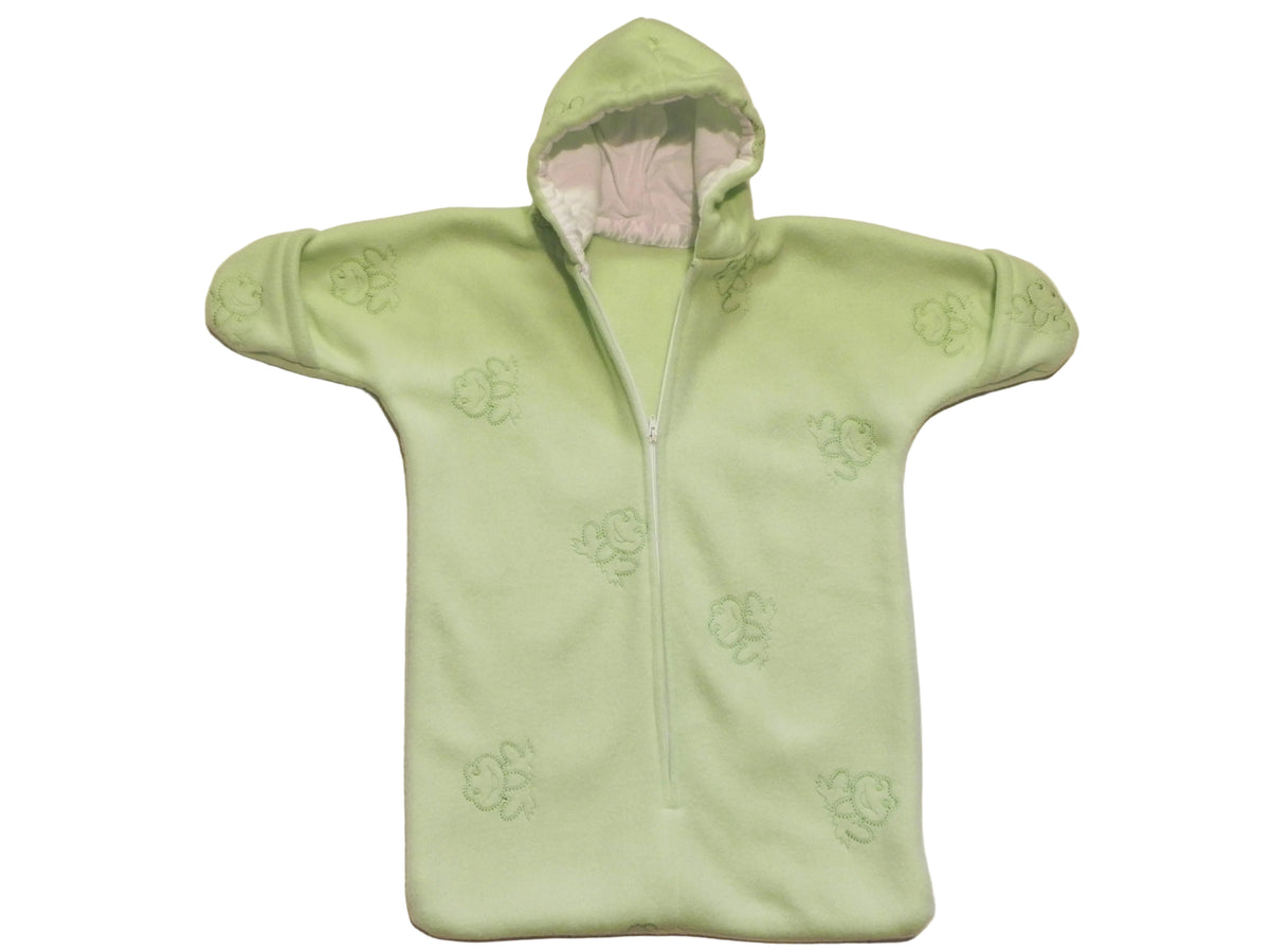 Handmade Lime Green & Embroidered Frogs Fleece Baby Bunting Coat 0-6 Mo..