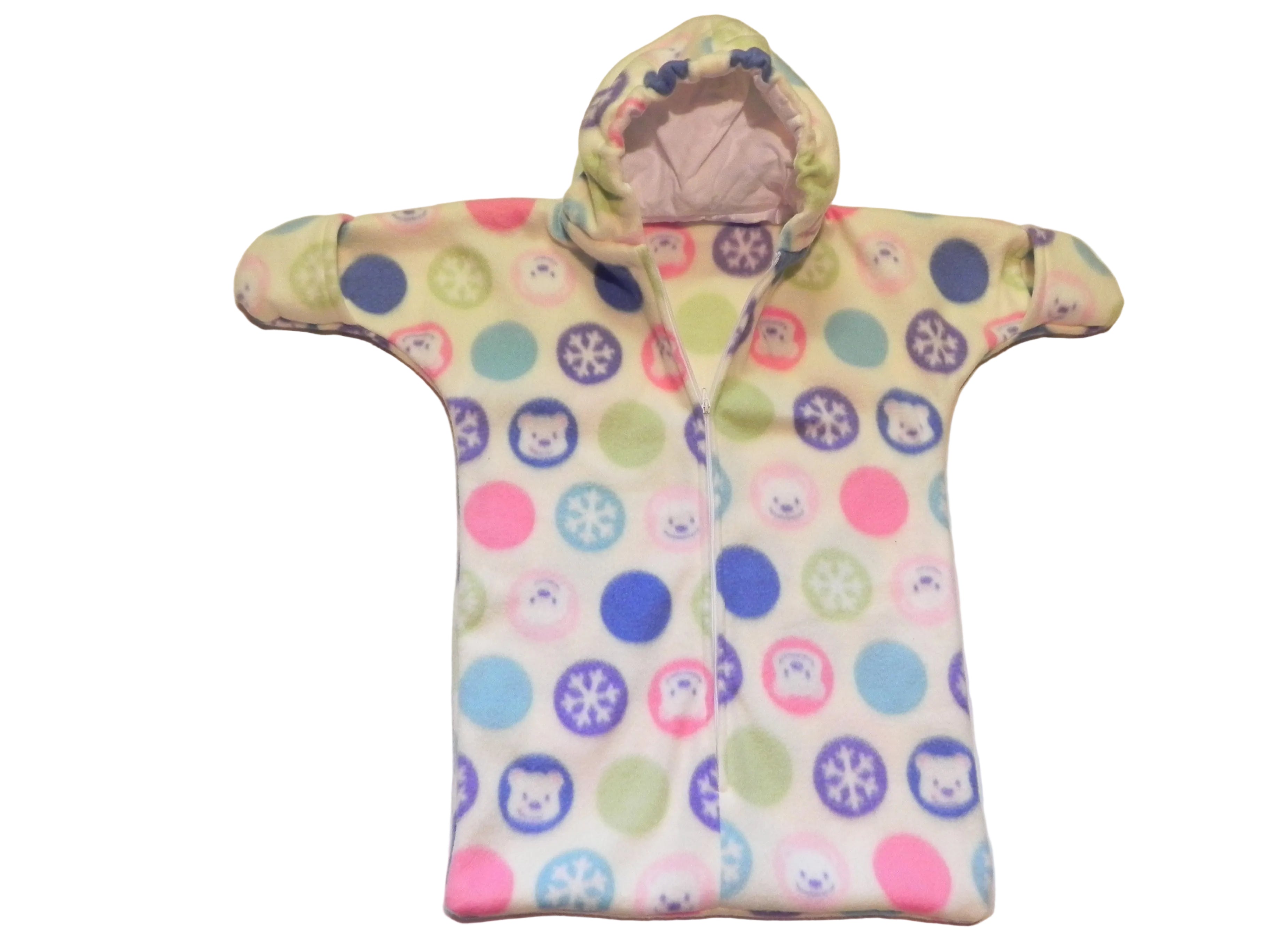 Handmade Snowflakes and Bears Printed Fleece Baby Bunting Coat 0-6M