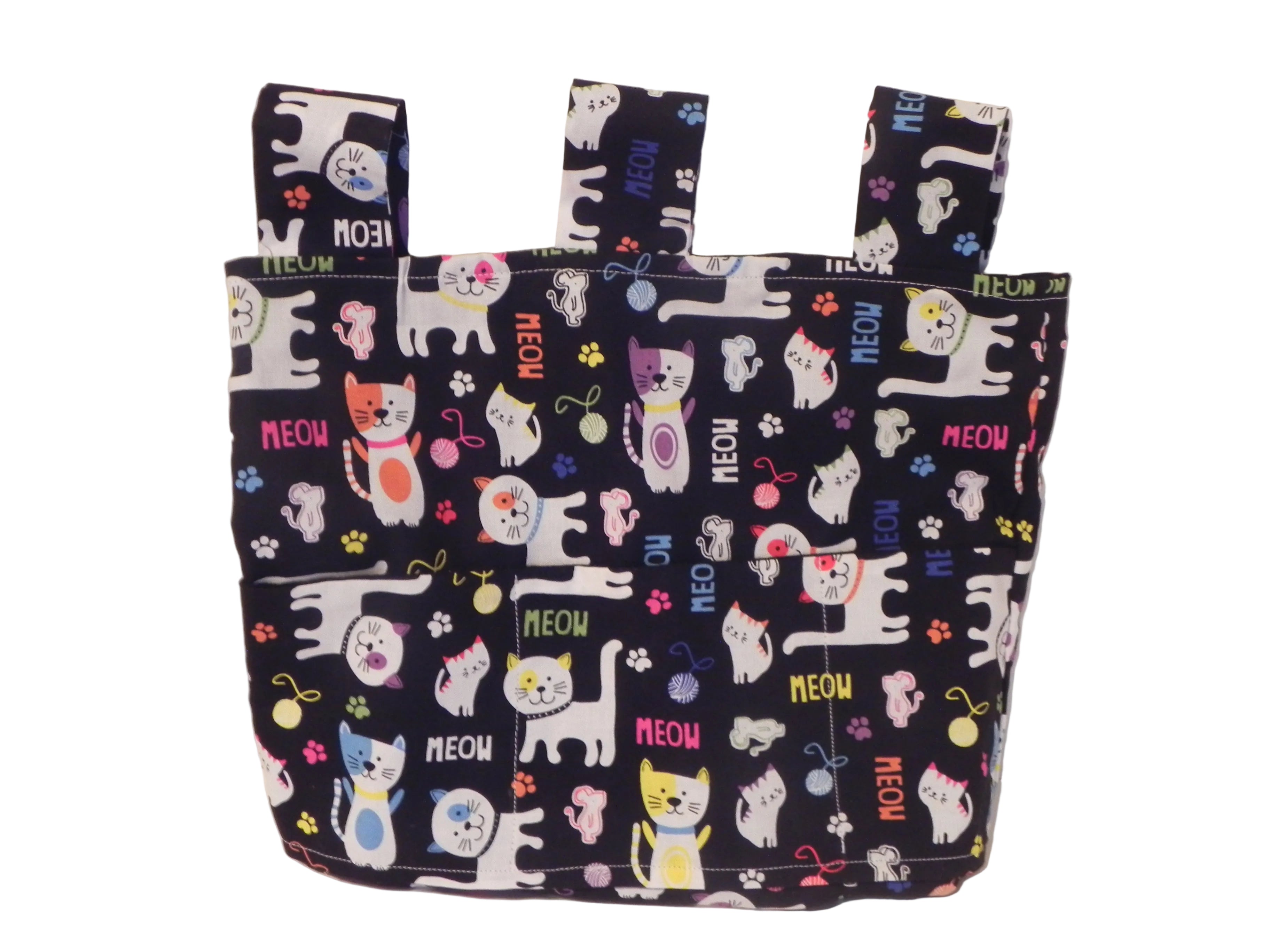 Handmade Cats All Over Design Walker/Stroller Bag – 4 Pocket Cotton Bag
