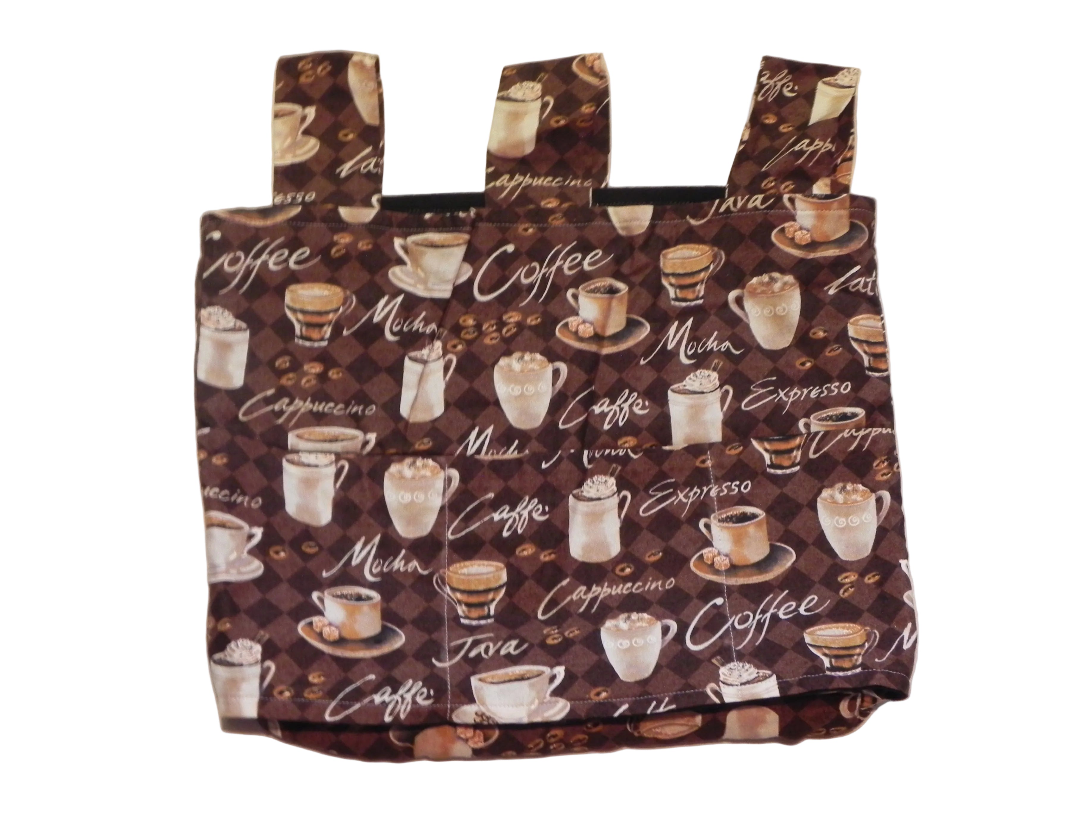 Handmade Coffee Time Design Walker/Stroller Bag – 4 Pocket Cotton Bag